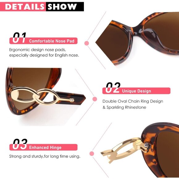 🆕 Women Brown Trendy Oversized Sunglasses Ladies Polarized Big Frame Shades - Picture 5 of 6